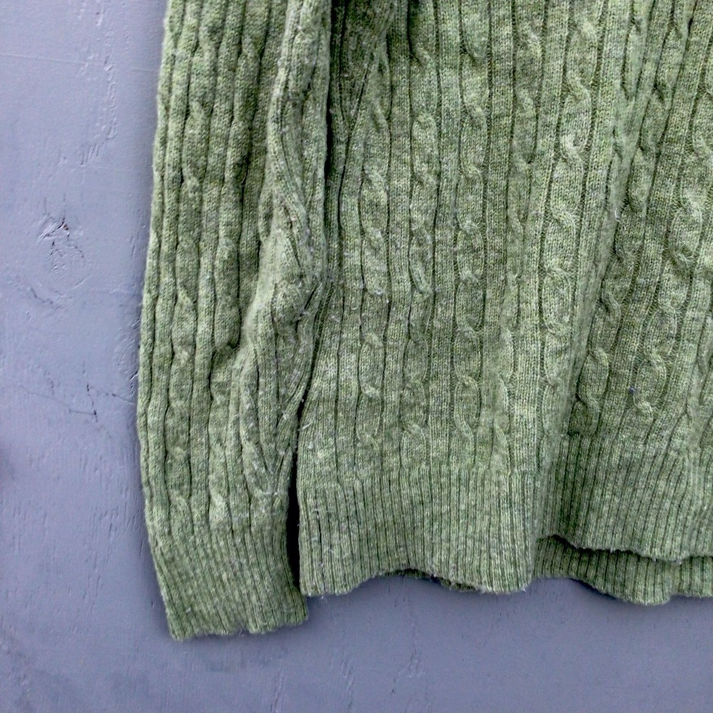 LL Bean Women's 80% Lambs Wool Cable Sweater Crewneck Green  Knit Sweater - Picture 6 of 11